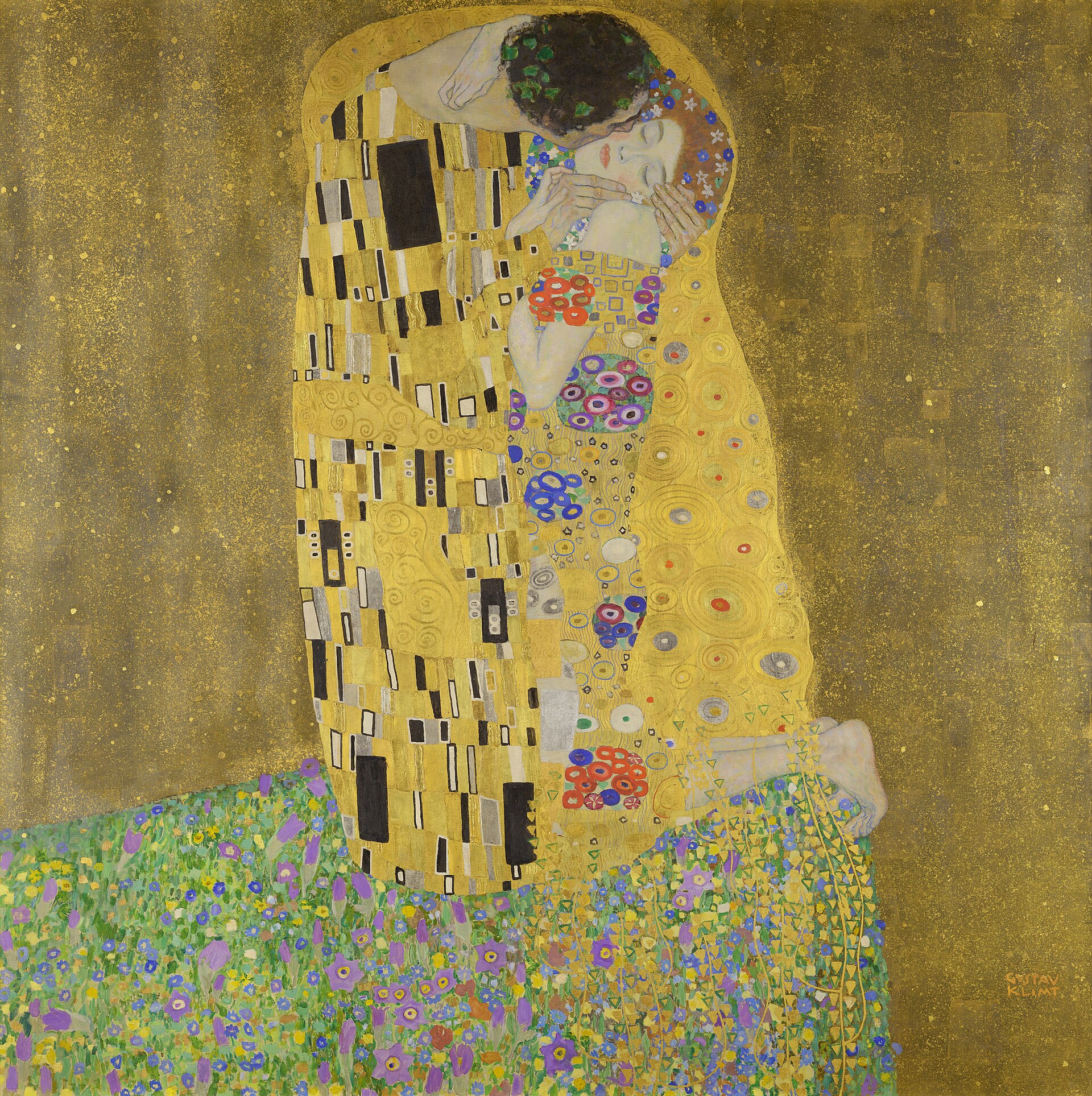 Густав Климт. Поцелуй. 1907–1908. Галерея Бельведер, Вена